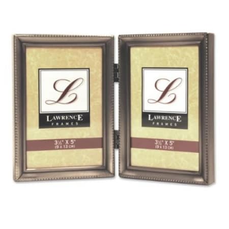 Lawrence Frames Antique Pewter Hinged Double 3x5 Picture Frame - Beaded Edge Design 11535D